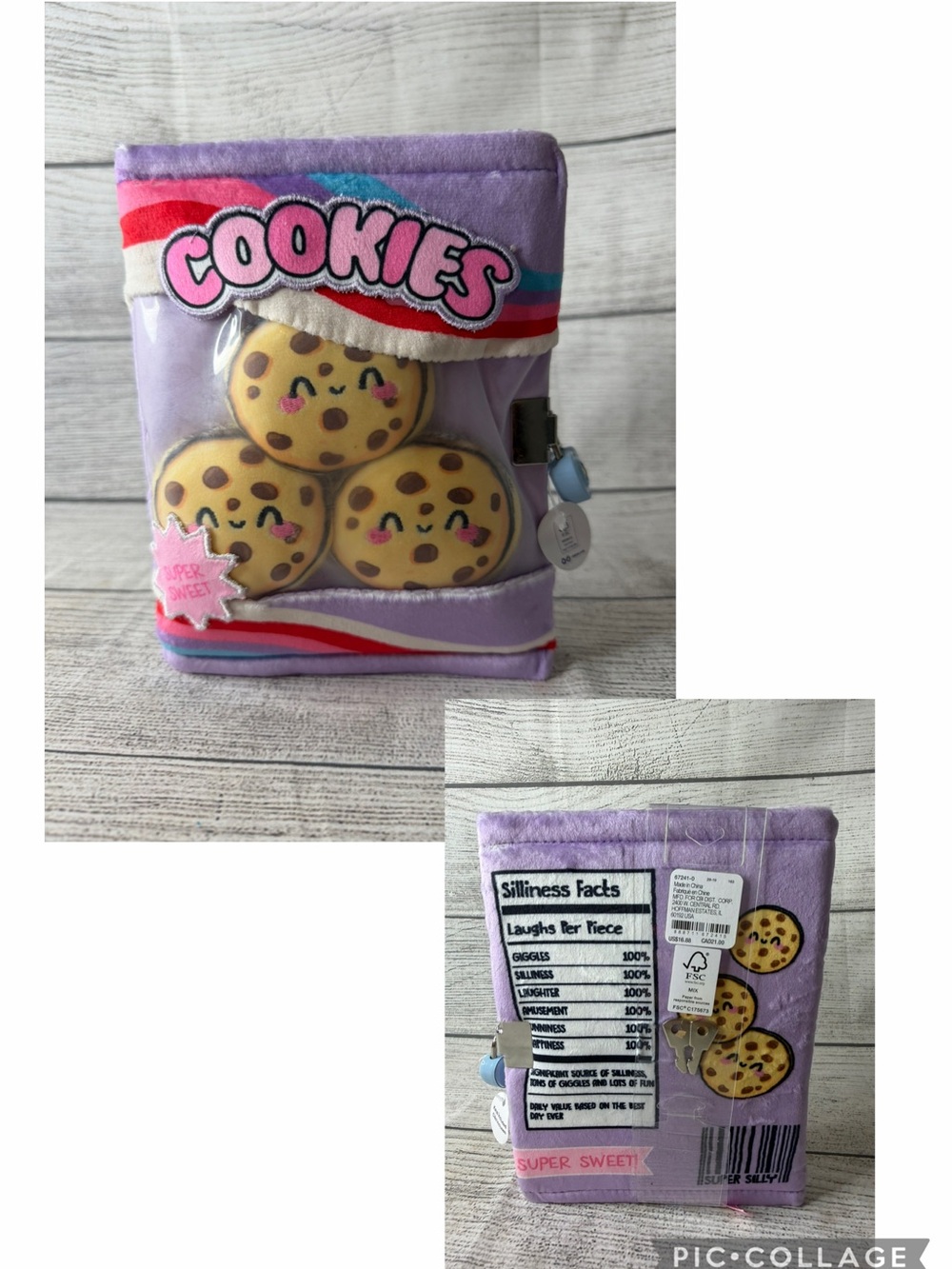 Fuzzy Diary - Chocolate Chip Cookie Design with Lock and Key - 6W x 8H x 1.5D in